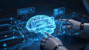 Sztuczna inteligencja i SEO futurystyczny motyw, komputer, dane