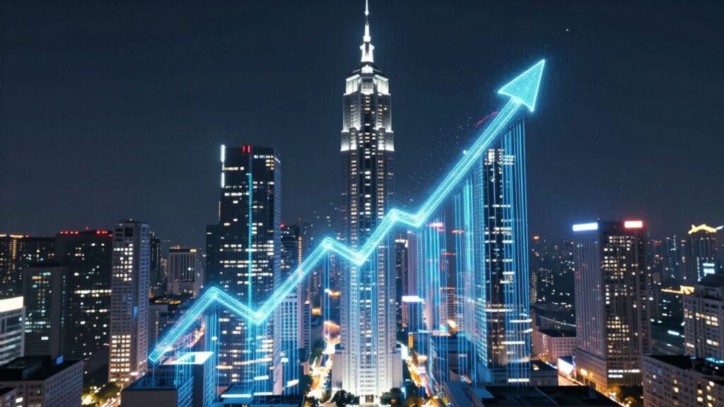 Przyszłe miasto z danymi i wzrostem