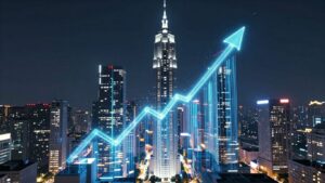 Przyszłe miasto z danymi i wzrostem