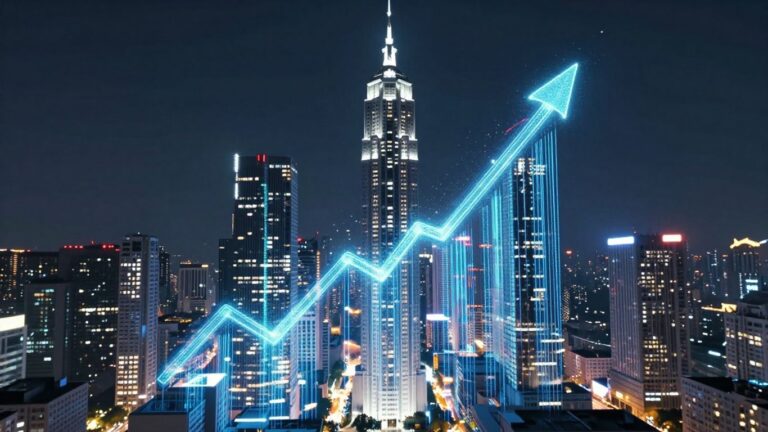 Przyszłe miasto z danymi i wzrostem