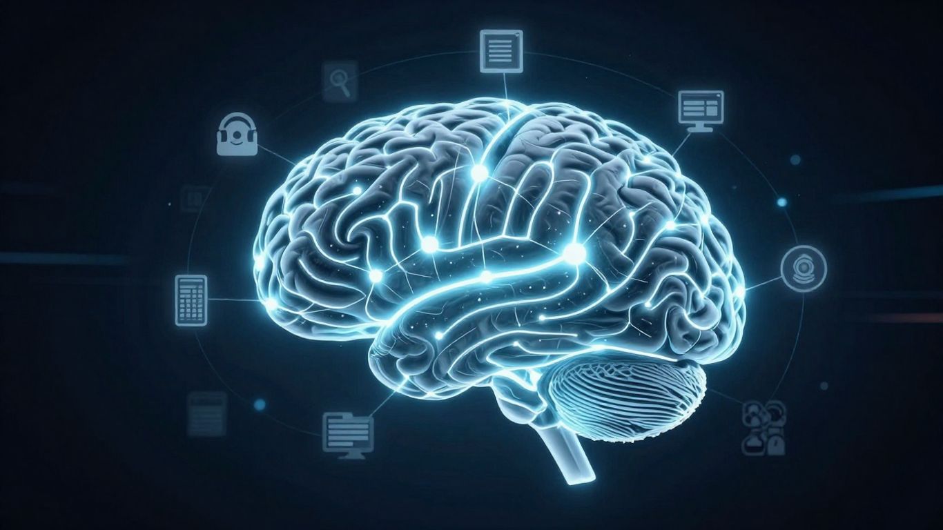 Mózg z połączonymi ikonami stron internetowych