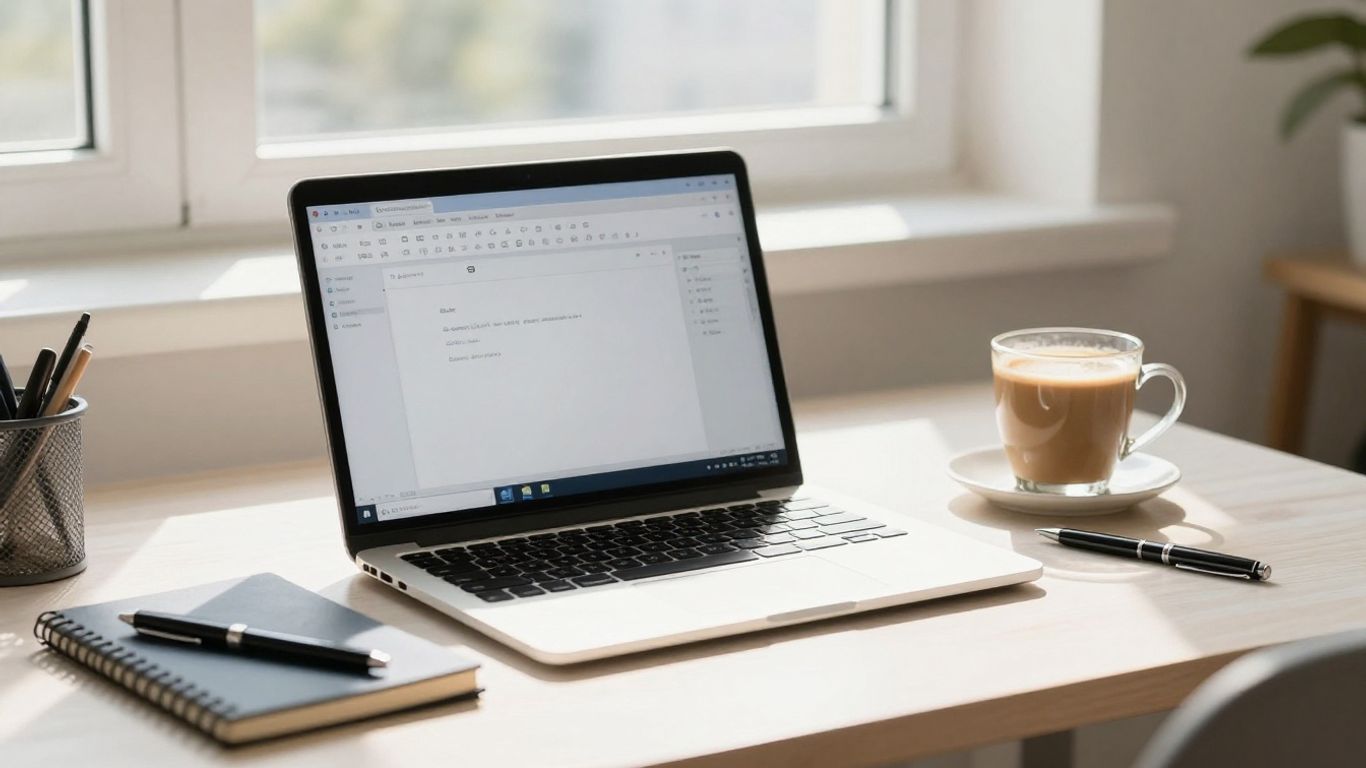 Osoba pracująca na laptopie w Google Docs przy biurku