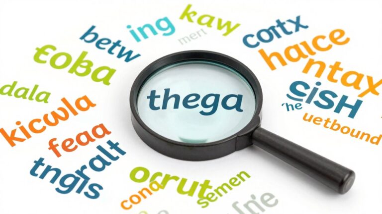 Lupa szukająca słów kluczowych na tle