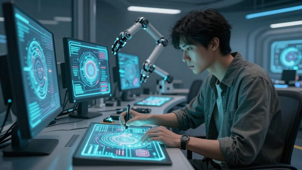 Ostatni ludzki twórca patrzy na roboty tworzące sztukę.