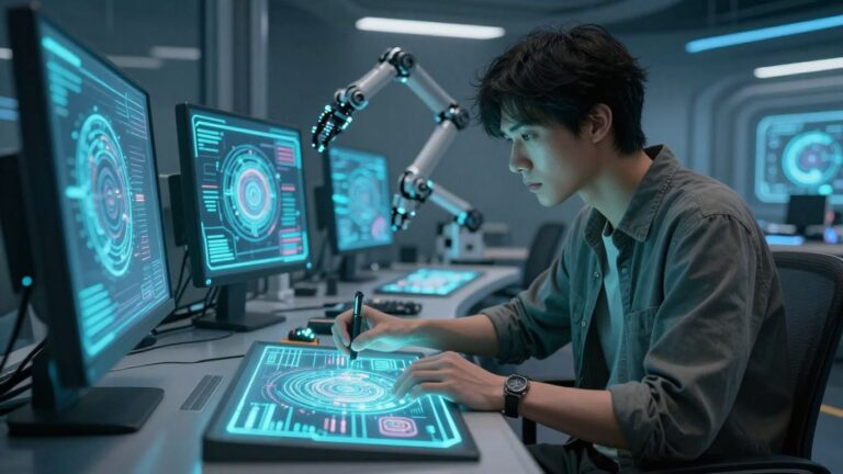 Ostatni ludzki twórca patrzy na roboty tworzące sztukę.