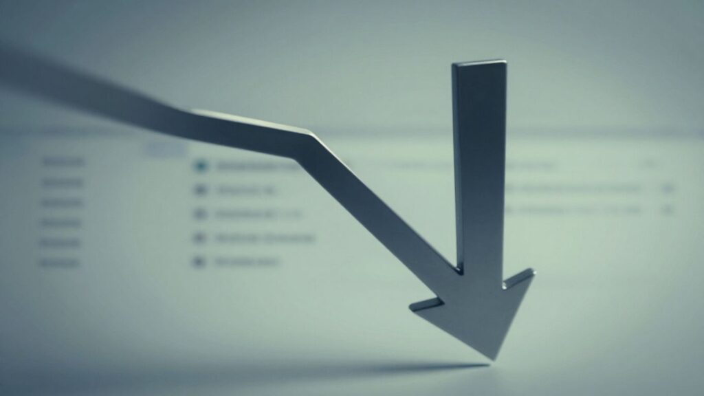 Strzałka ruchu w dół zmieniająca się w strzałkę w górę.