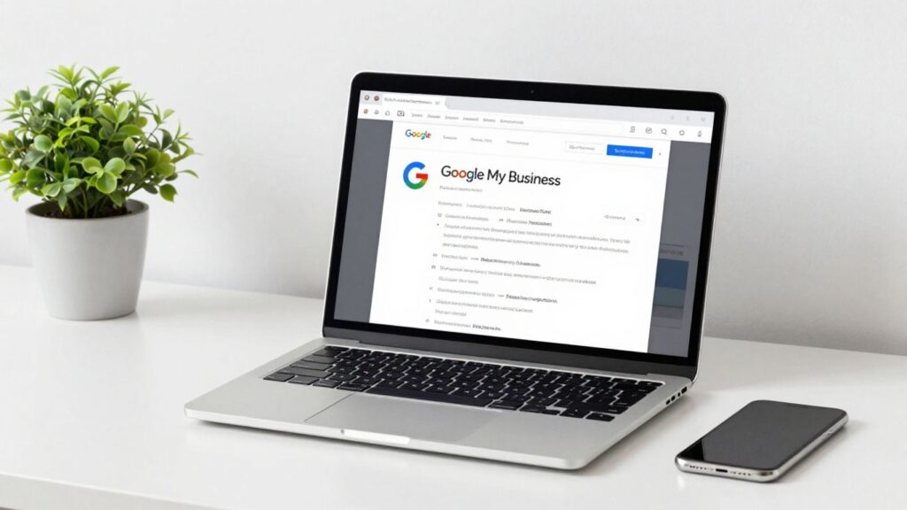 Zarządzanie profilem Google Moja Firma na laptopie.