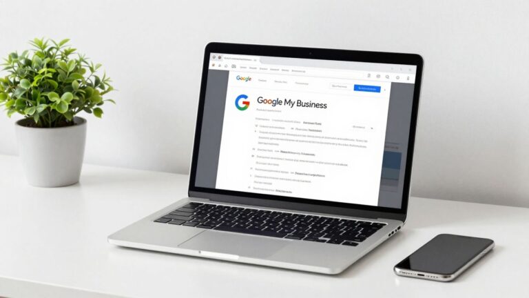 Zarządzanie profilem Google Moja Firma na laptopie.