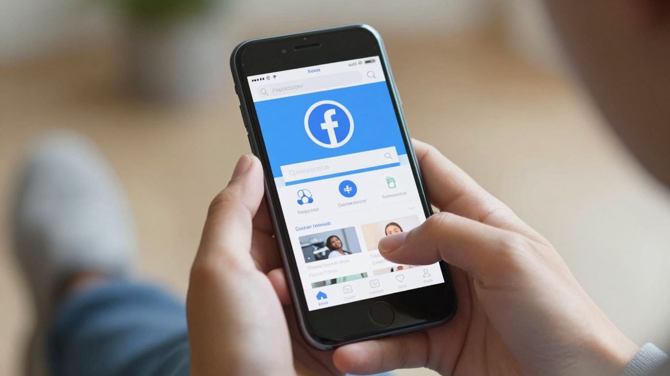 Ręce trzymające smartfon z logo Facebooka.