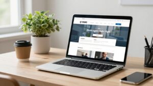 Laptop z otwartą stroną Google na biurku w domu.