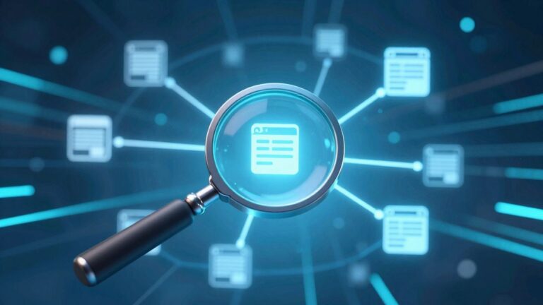 Ikony stron internetowych i lupa analizująca konkurencję online.